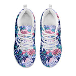 Blue Fairy Rose Unicorn Pattern Print White Running Shoes