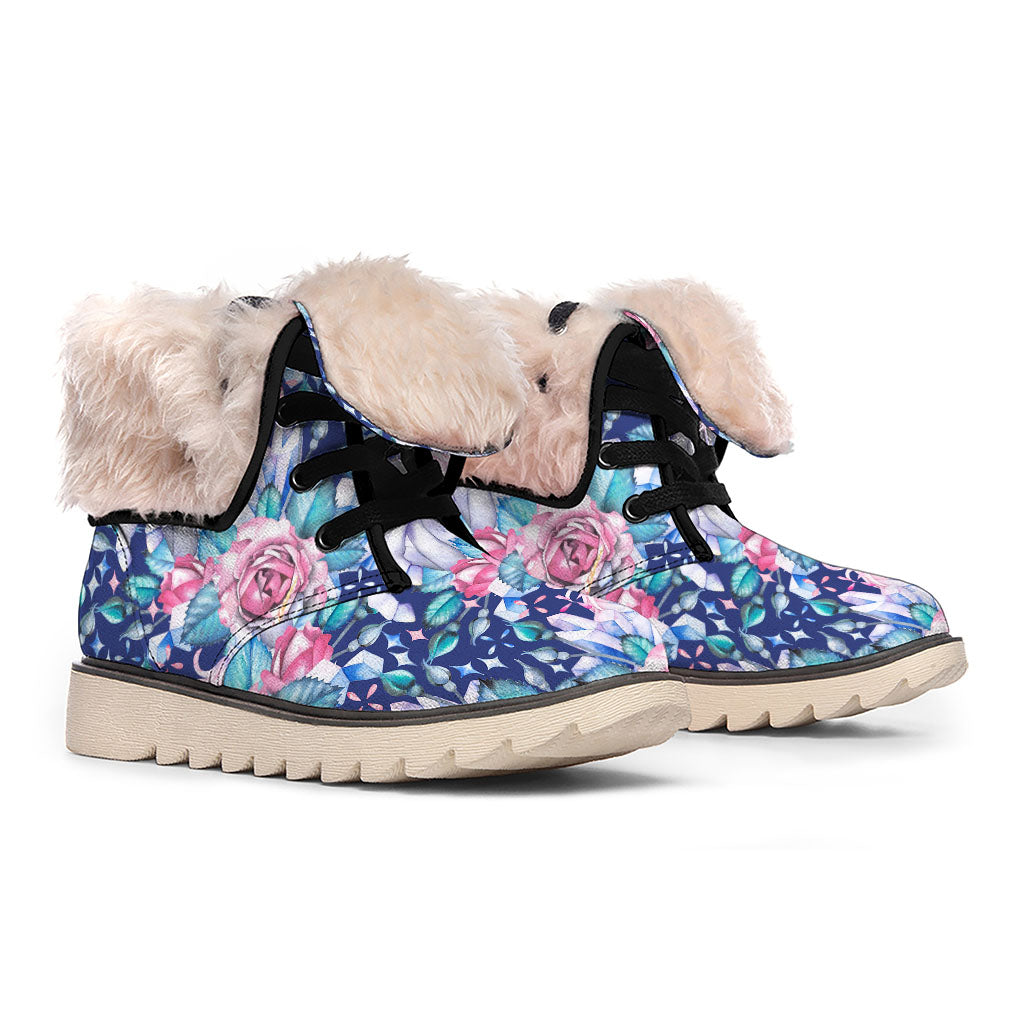 Blue Fairy Rose Unicorn Pattern Print Winter Boots