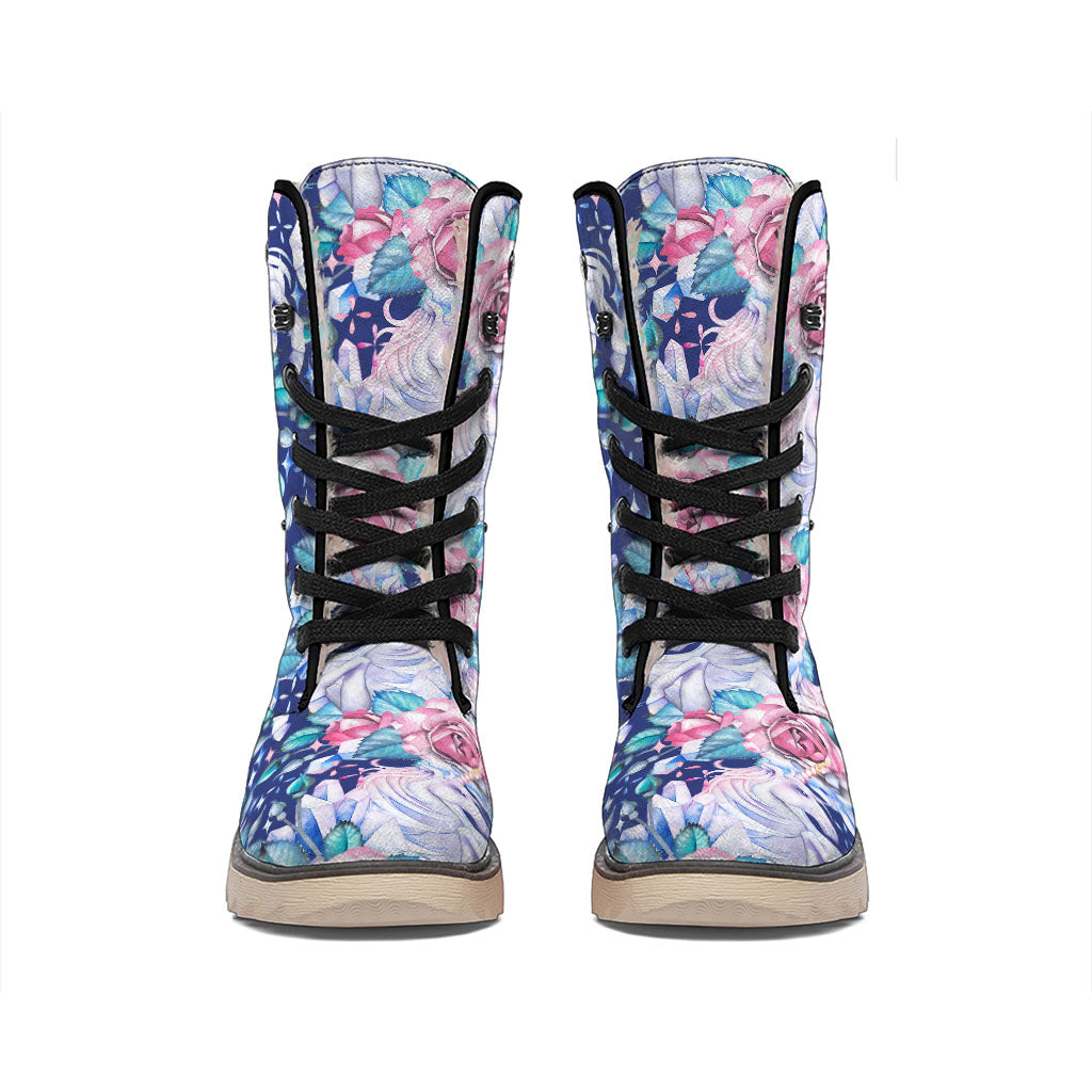 Blue Fairy Rose Unicorn Pattern Print Winter Boots