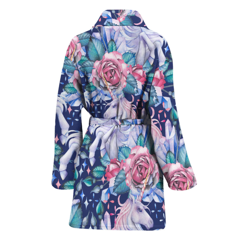 Blue Fairy Rose Unicorn Pattern Print Women's Bathrobe