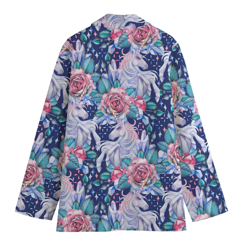 Blue Fairy Rose Unicorn Pattern Print Women's Blazer