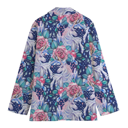 Blue Fairy Rose Unicorn Pattern Print Women's Blazer