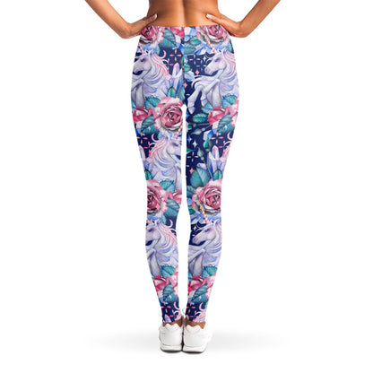 Blue Fairy Rose Unicorn Pattern Print Women's Leggings