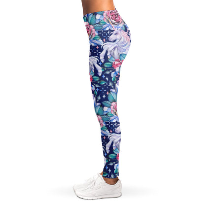 Blue Fairy Rose Unicorn Pattern Print Women's Leggings
