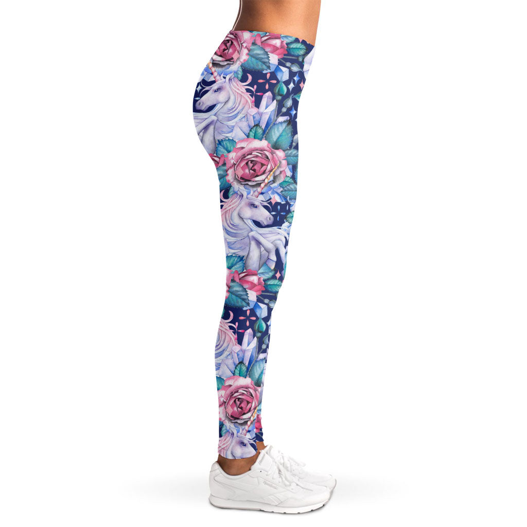 Blue Fairy Rose Unicorn Pattern Print Women's Leggings