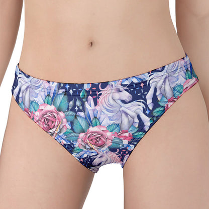 Blue Fairy Rose Unicorn Pattern Print Women's Panties