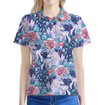 Blue Fairy Rose Unicorn Pattern Print Women's Polo Shirt