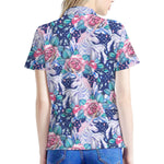Blue Fairy Rose Unicorn Pattern Print Women's Polo Shirt
