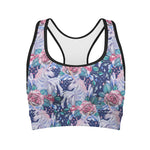 Blue Fairy Rose Unicorn Pattern Print Women's Sports Bra