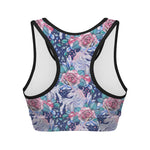Blue Fairy Rose Unicorn Pattern Print Women's Sports Bra