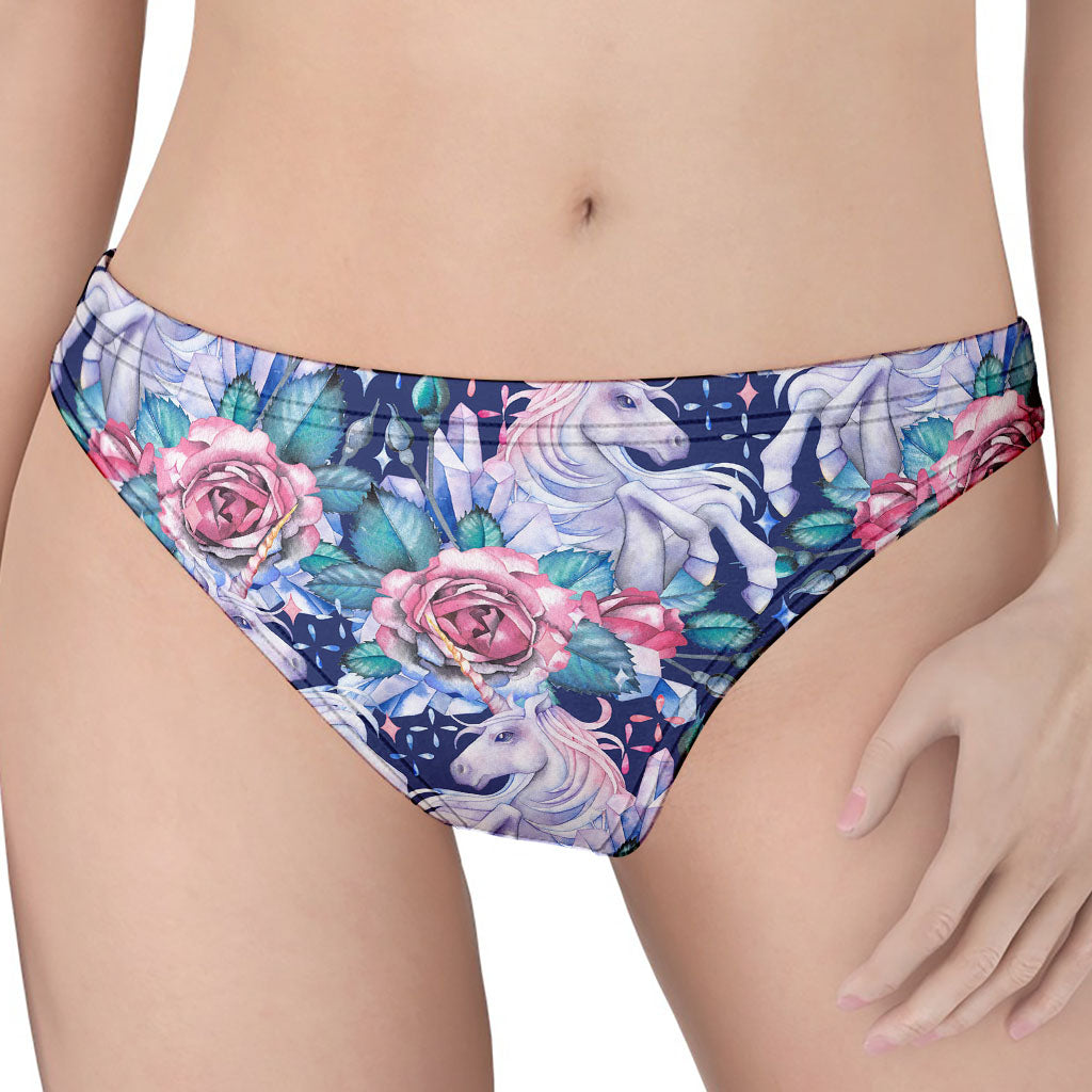 Blue Fairy Rose Unicorn Pattern Print Women's Thong