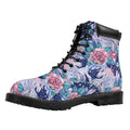 Blue Fairy Rose Unicorn Pattern Print Padded Collar Lace Up Boots