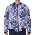 Blue Fairy Rose Unicorn Pattern Print Zip Sleeve Bomber Jacket