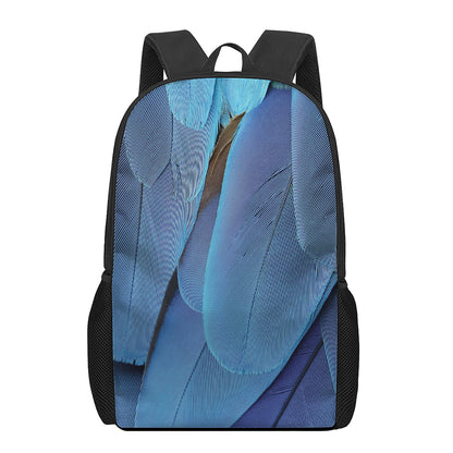 Blue Feather Print 17 Inch Backpack
