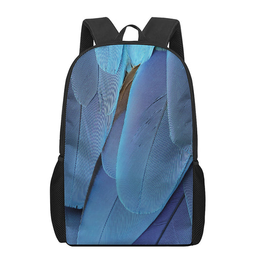 Blue Feather Print 17 Inch Backpack