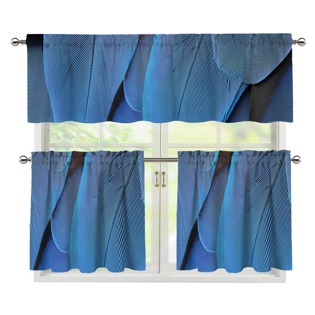Blue Feather Print 3 Piece Kitchen Curtains
