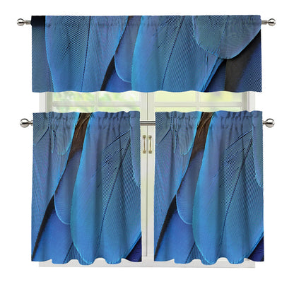 Blue Feather Print 3 Piece Kitchen Curtains