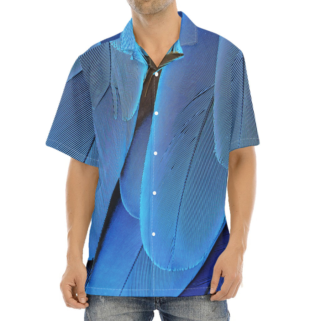 Blue Feather Print Aloha Shirt