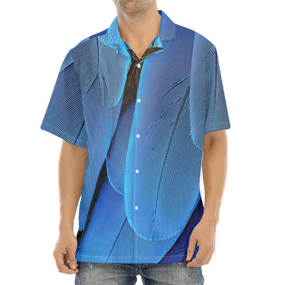Blue Feather Print Aloha Shirt