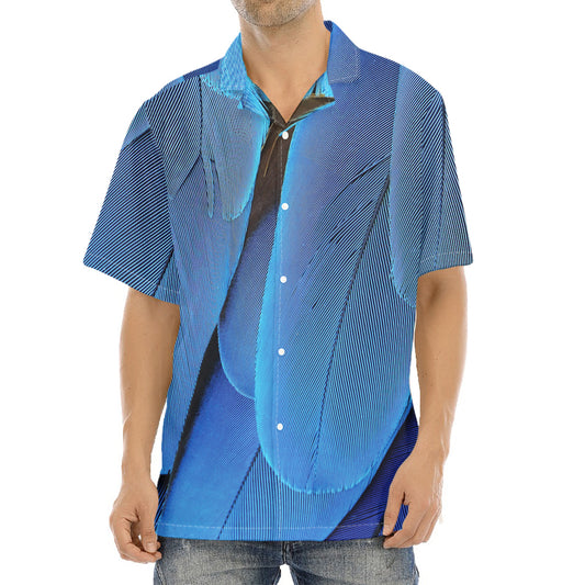 Blue Feather Print Aloha Shirt