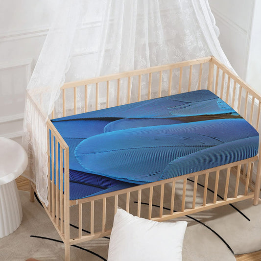 Blue Feather Print Baby Crib Sheet