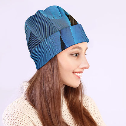 Blue Feather Print Beanie
