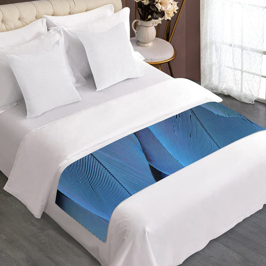 Blue Feather Print Bed Runner