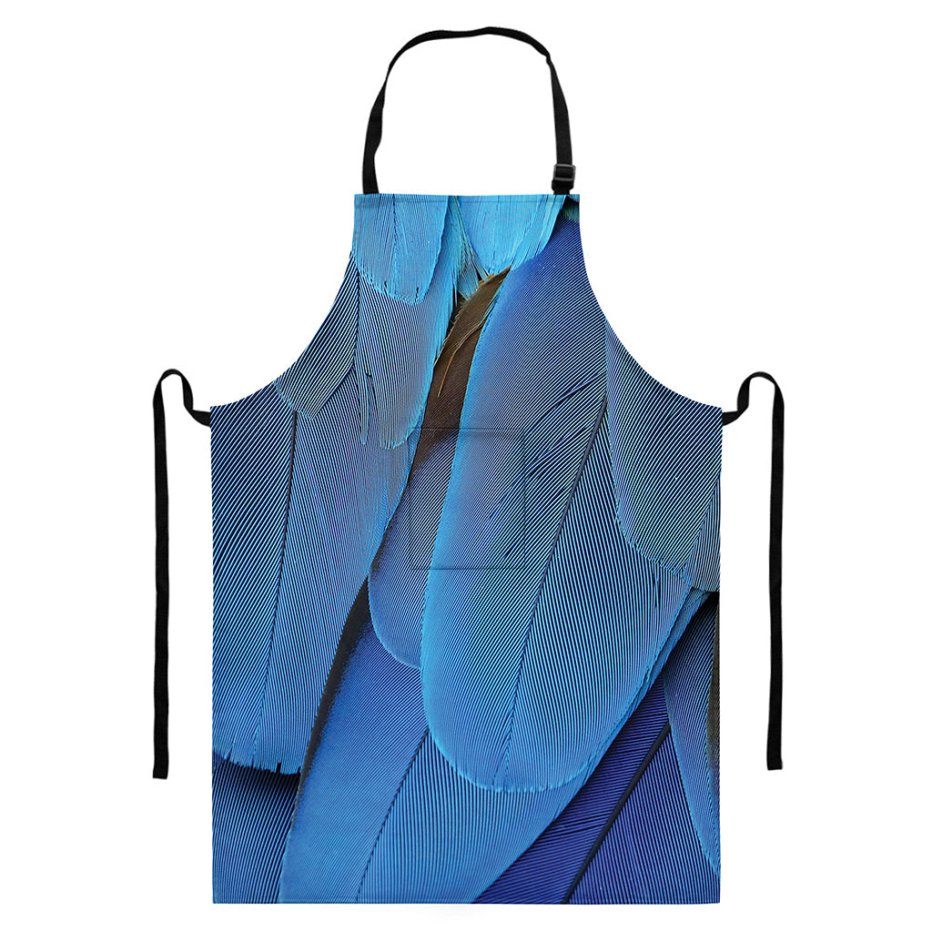 Blue Feather Print Bib Apron With Pocket