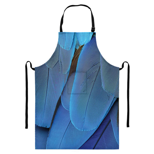 Blue Feather Print Bib Apron With Pocket