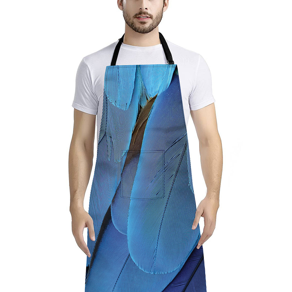 Blue Feather Print Bib Apron With Pocket