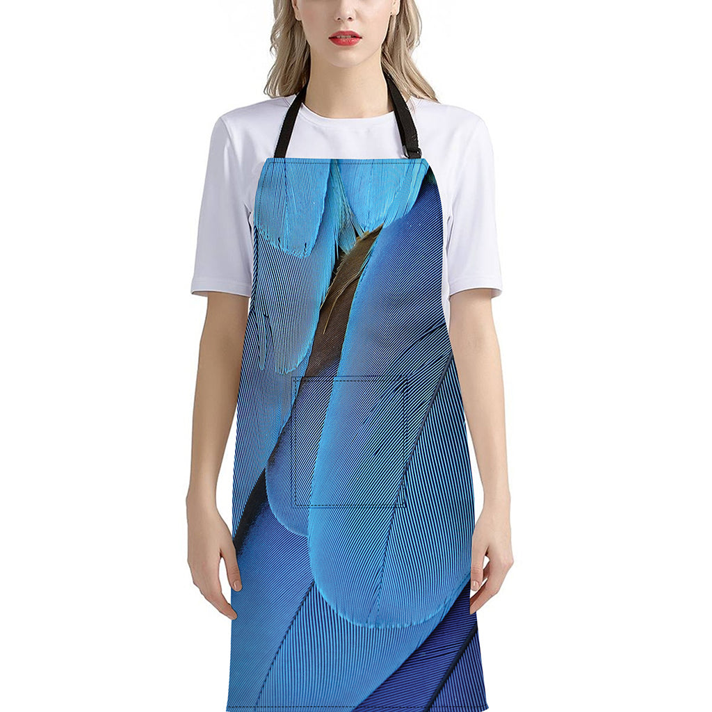 Blue Feather Print Bib Apron With Pocket