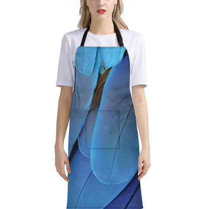 Blue Feather Print Bib Apron With Pocket