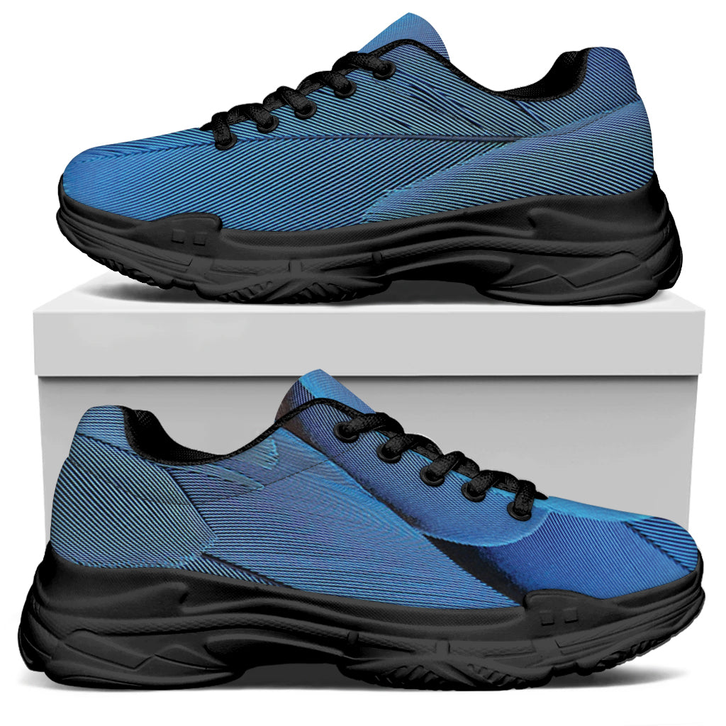 Blue Feather Print Black Chunky Shoes
