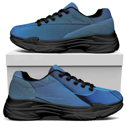 Blue Feather Print Black Chunky Shoes