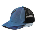Blue Feather Print Black Mesh Trucker Cap