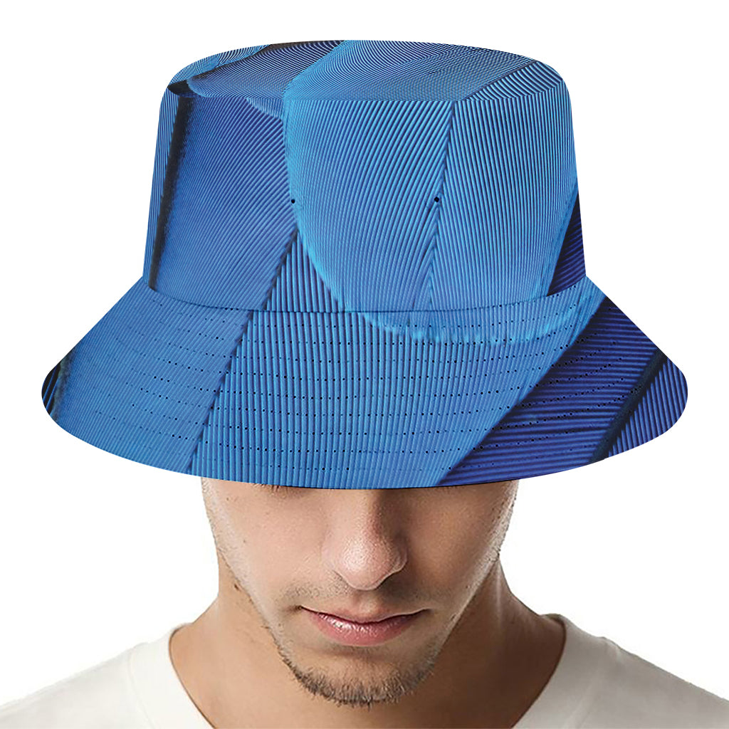 Blue Feather Print Bucket Hat