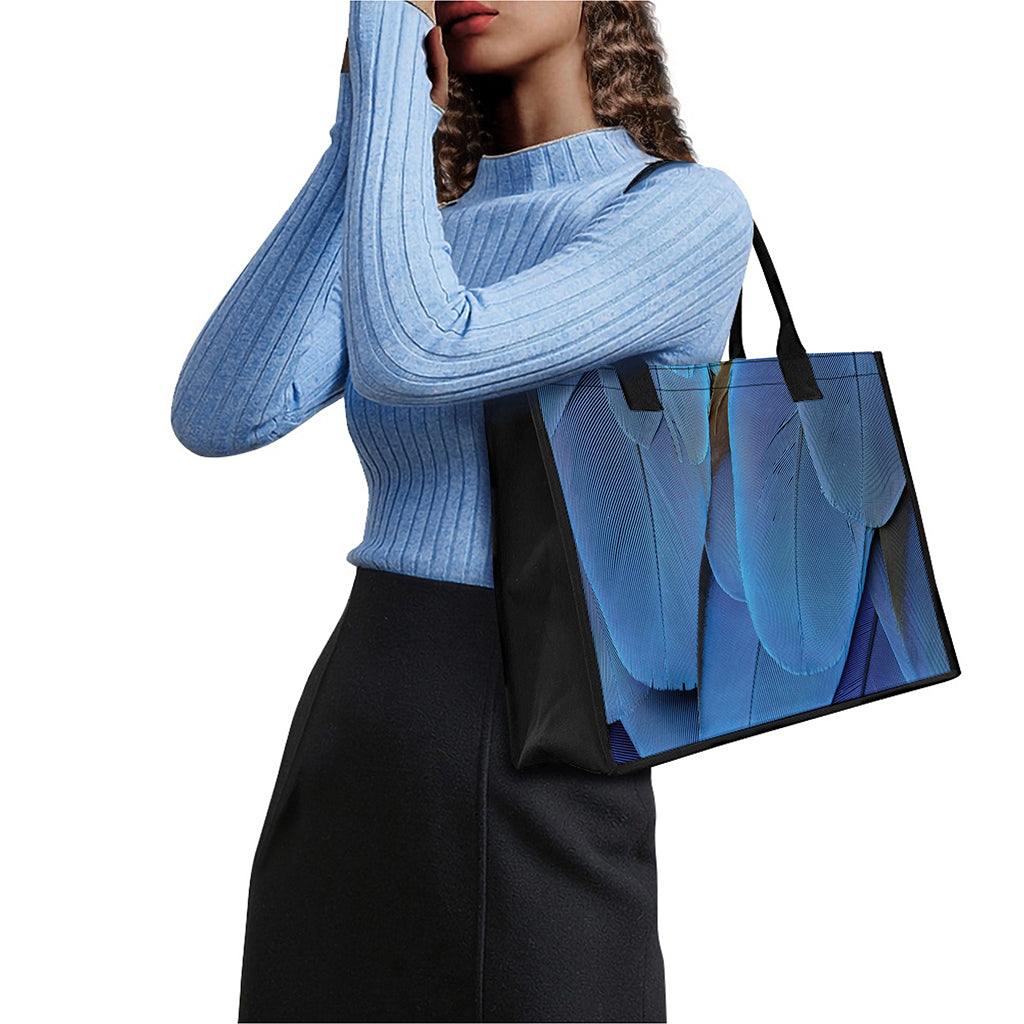 Blue Feather Print Canvas Tote Bag