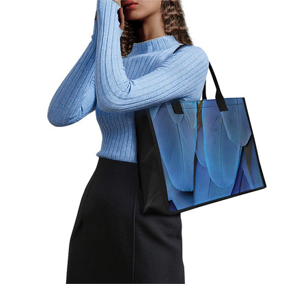Blue Feather Print Canvas Tote Bag