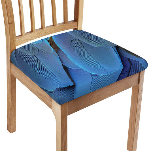 Blue Feather Print Chair Cushion Cover