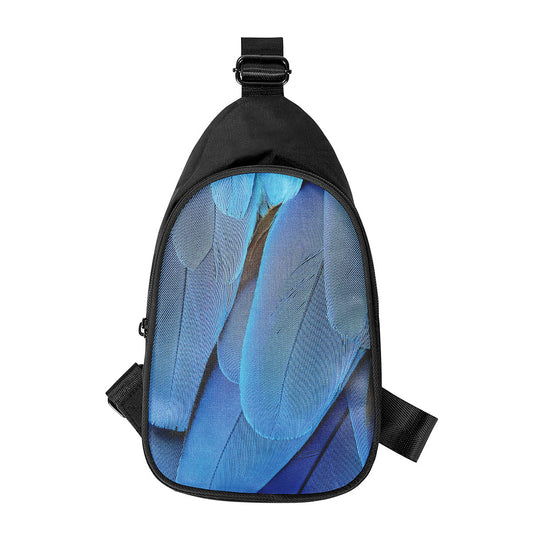 Blue Feather Print Chest Bag
