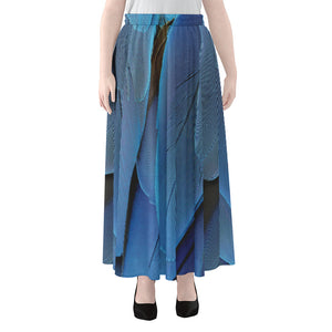 Blue Feather Print Chiffon Maxi Skirt