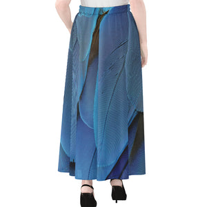 Blue Feather Print Chiffon Maxi Skirt