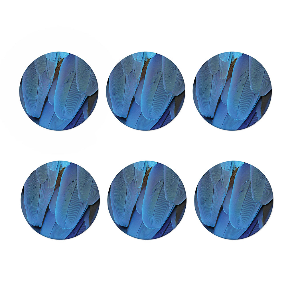Blue Feather Print Coaster Set