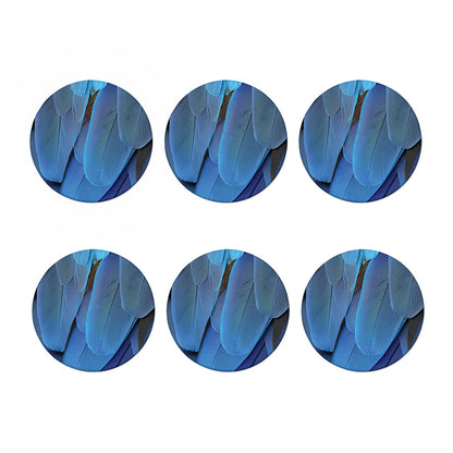 Blue Feather Print Coaster Set