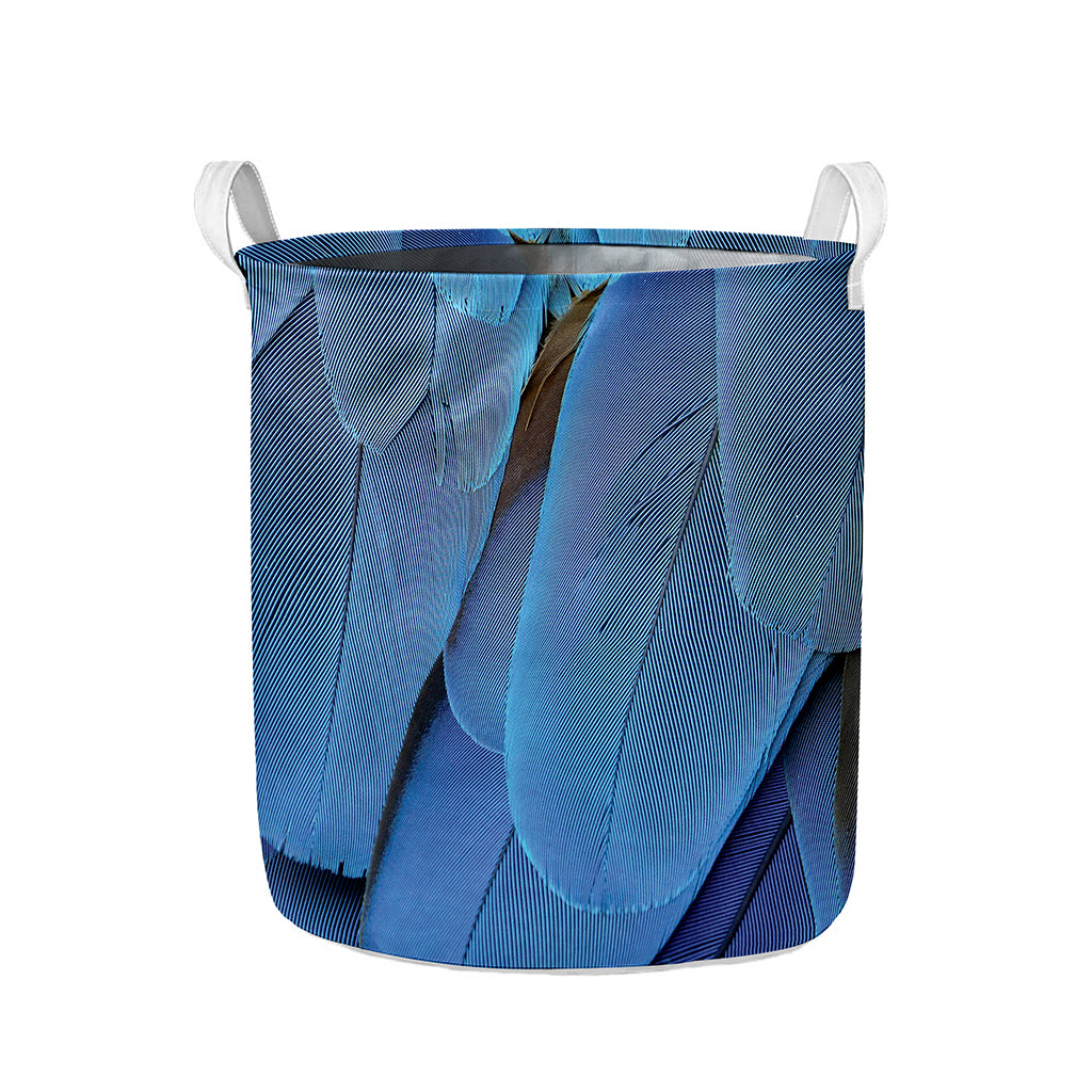 Blue Feather Print Collapsible Laundry Basket