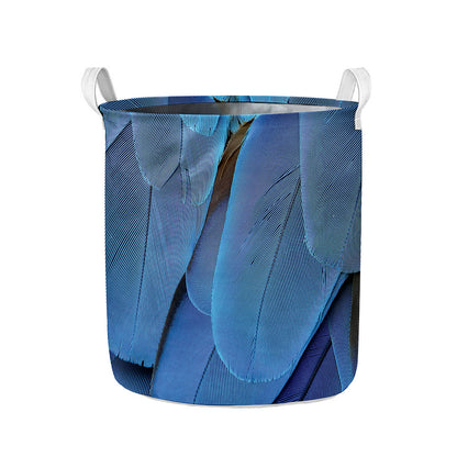 Blue Feather Print Collapsible Laundry Basket
