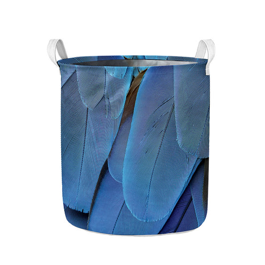 Blue Feather Print Collapsible Laundry Basket
