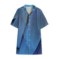 Blue Feather Print Cotton Hawaiian Shirt