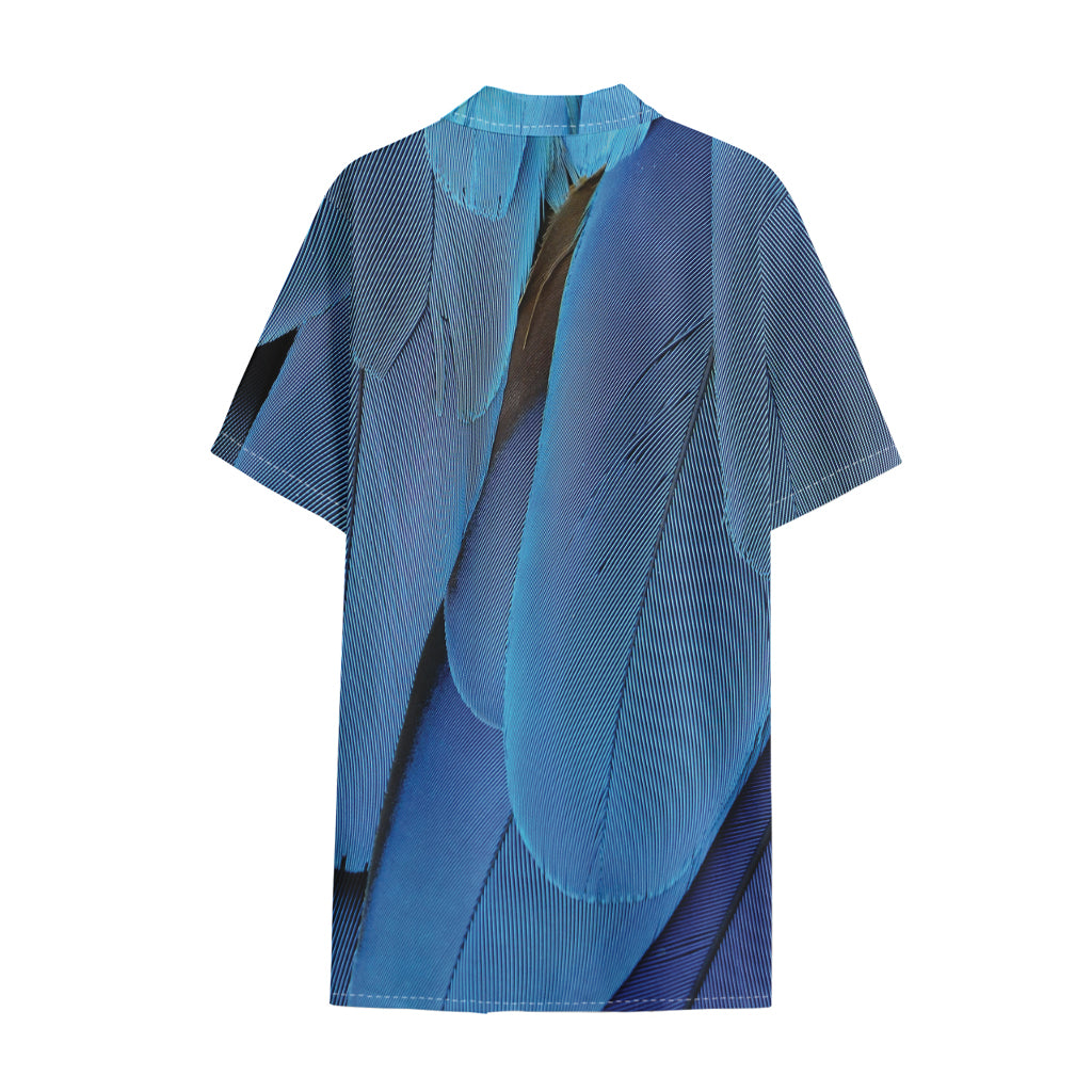 Blue Feather Print Cotton Hawaiian Shirt