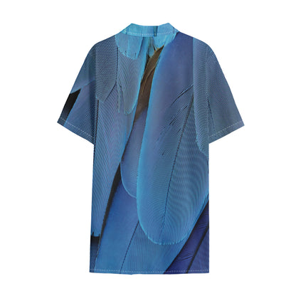Blue Feather Print Cotton Hawaiian Shirt